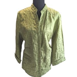 Alexandra Bartlett Green Embroidered Tunic Style Blouse Lagenlook Boho Style XL